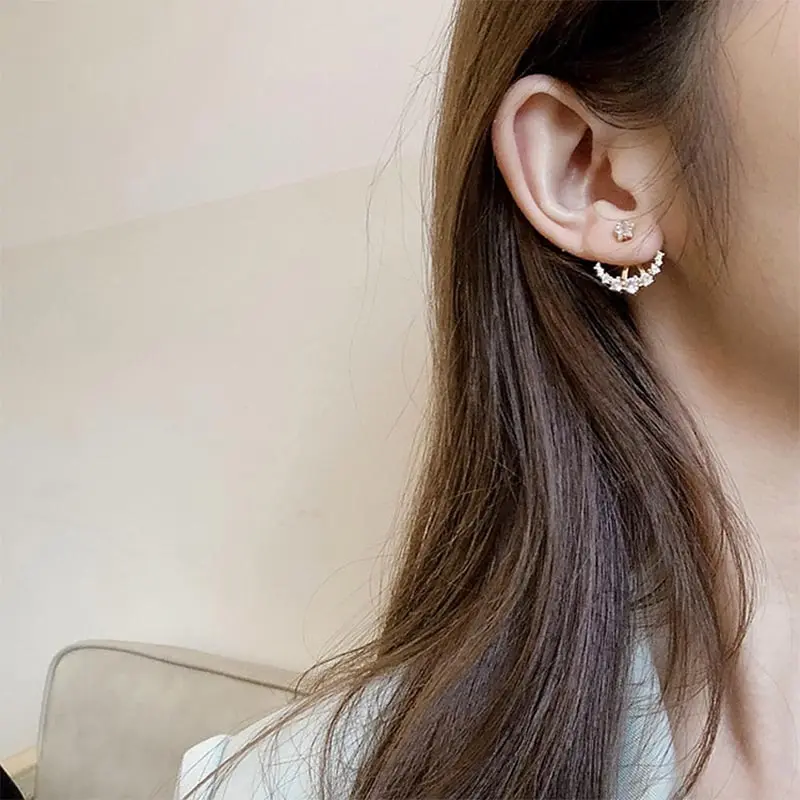

Korean Fashion Pentagram Stud Earrings for Women Simple Moon Crystal Earrings Sweet Geometric Metal Earrings Gifts Free Shipping