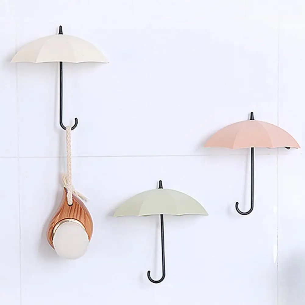 

3Pcs Cute Creative Wall Rack Umbrella Shape Eco-friendly ABS Key Holder Hanger for Closet Kitchen Bathroom Supplies Accessories