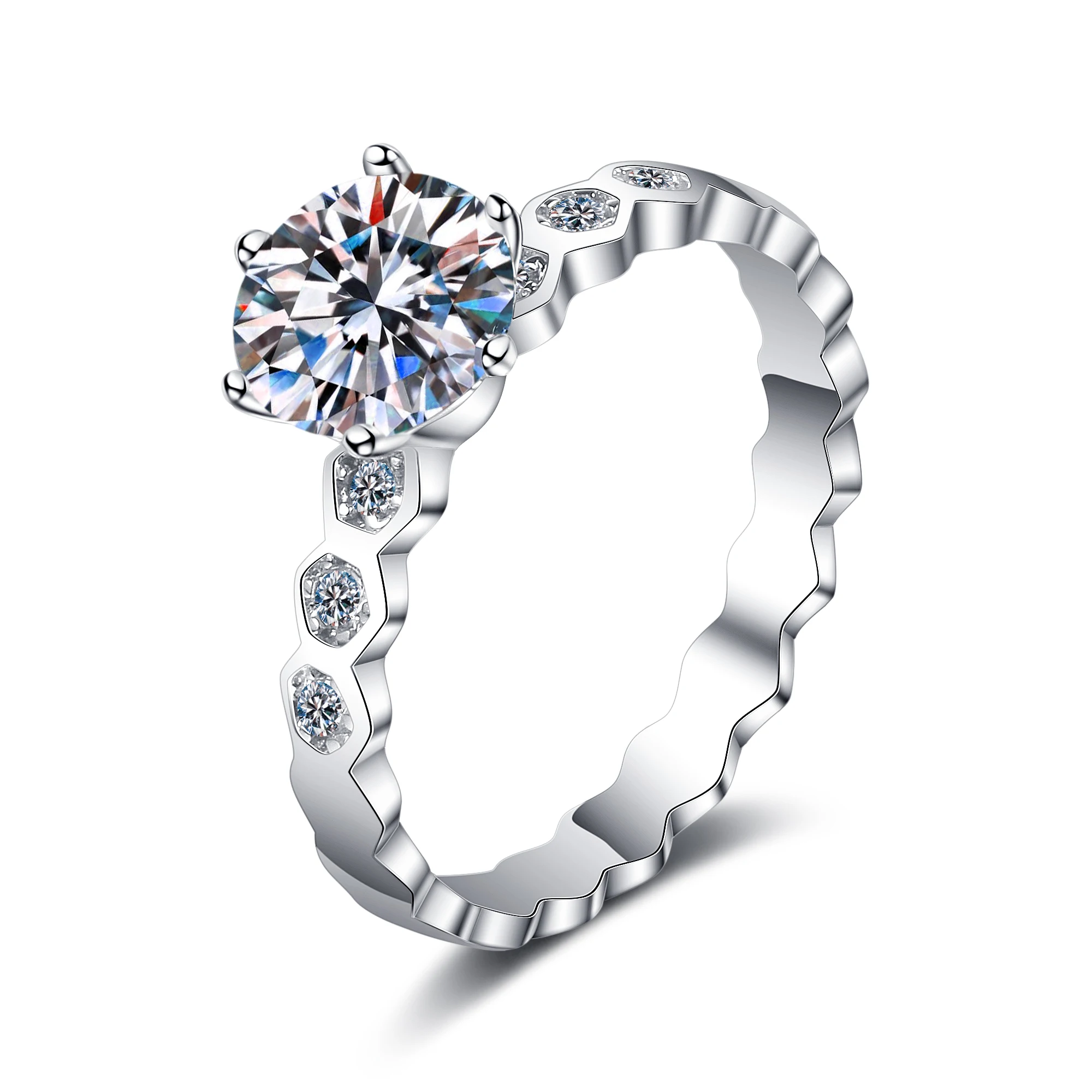 

DUQ Moissanite Ring 925 Silver Excellent 0.5ct/1ct Diamond Charming Romantic Engagement Gift Gemstone Couple Ring for Women Men