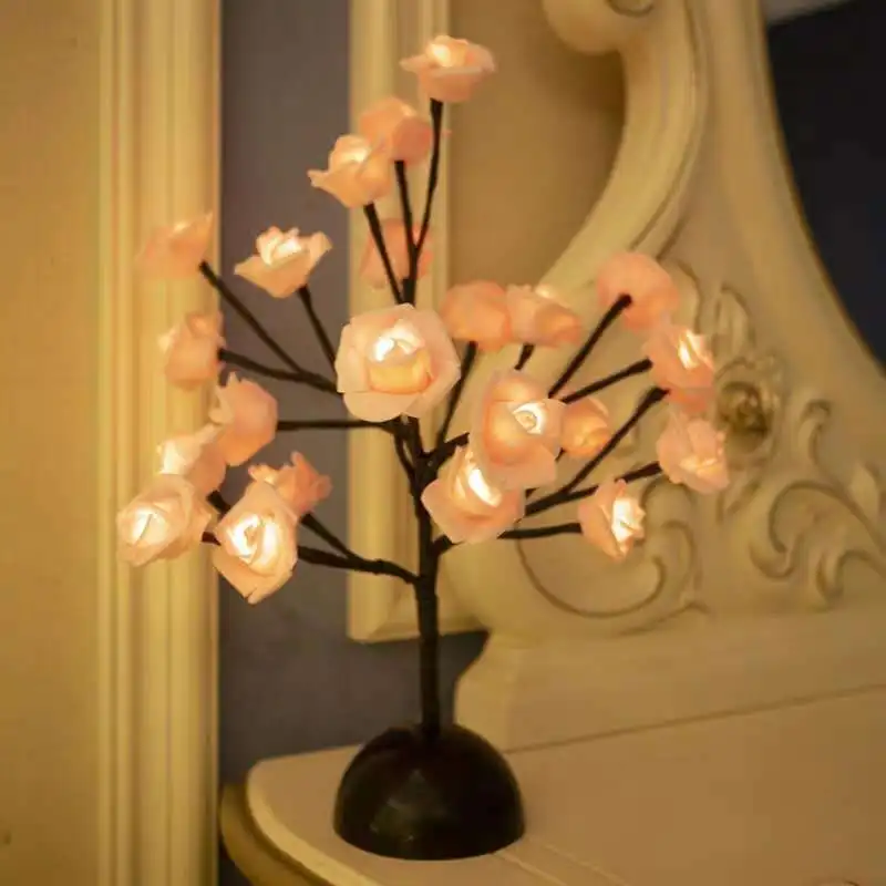 LED Table Lamp Rose Flower Tree Battery Switch Home Decoration Party Christmas Wedding Bedroom | Лампы и освещение