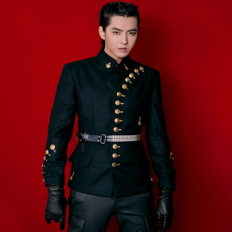 2021 New Men clothing fashion GD Many buttons military uniforms suit jacket hairstylist plus size stage costumes S-4XL | Мужская одежда