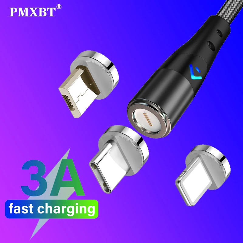 3а светодиодный магнитный Micro USB Type C кабель для быстрой зарядки Samsung S9 Xiaomi Huawei P30