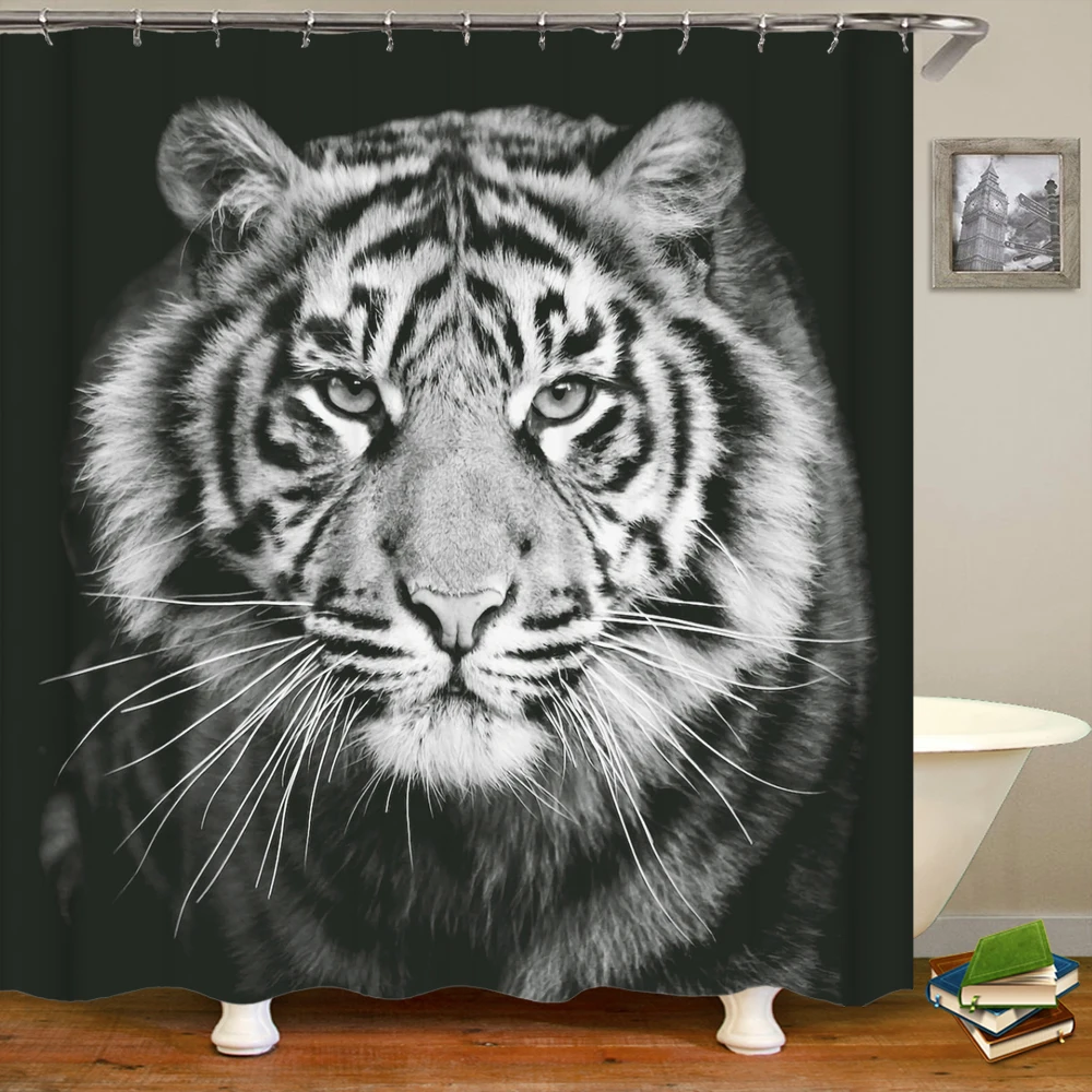 

Animal Shower Curtain Bathroom Decoration Tiger lion wolf horse cat Bath Curtains Printed Waterproof Fabric Washable with Hooks