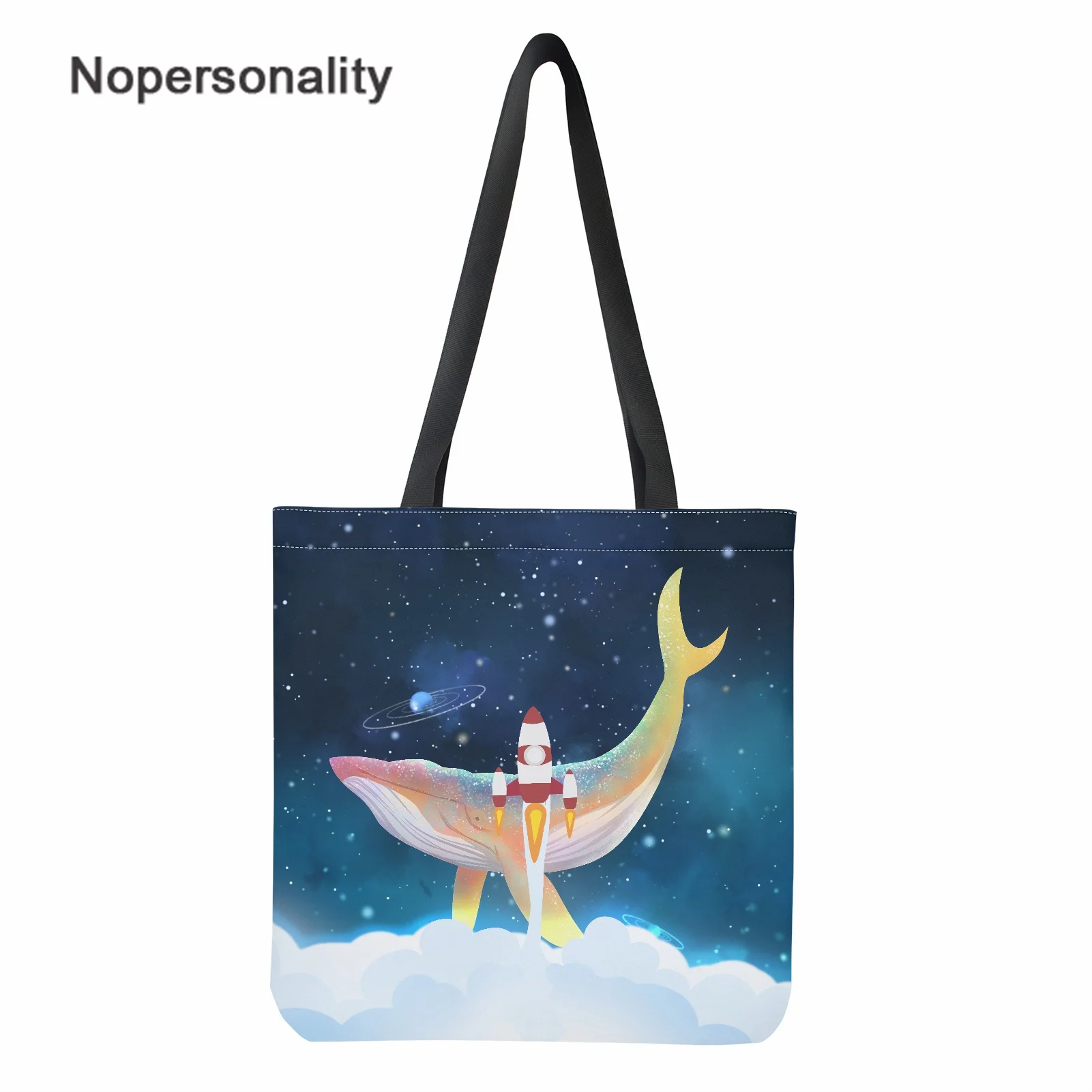 

Холщовые сумки на плечо Nopersonality, женская сумка для покупок с мультяшным принтом ракеты, Экологичная Складная Сумка-тоут для книг для девочек