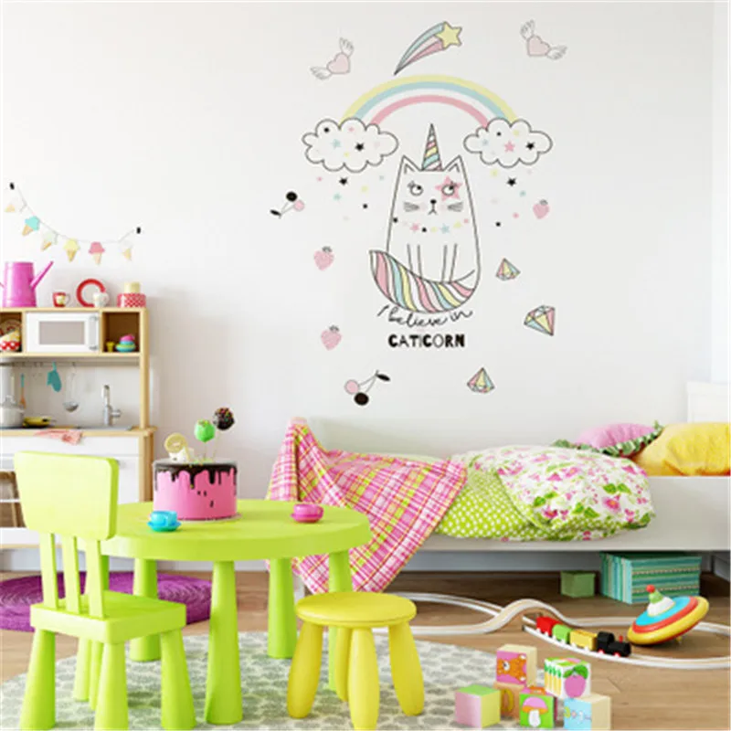 Скандинавский стиль Радужные облака единорог настенные наклейки для детей