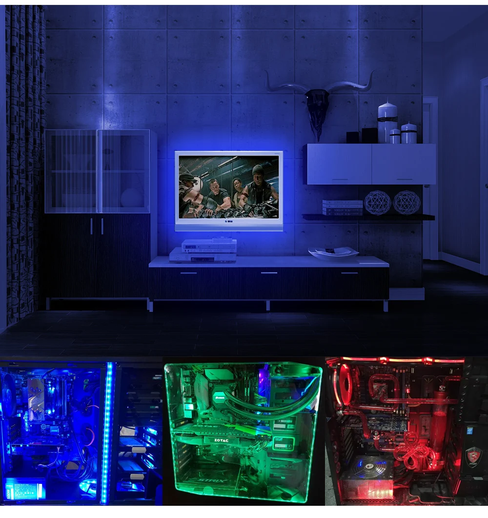SATA светодиодный светильник 5050 RGB DC12V Sata интерфейс питания для ПК чехол для компьютера, 17Key RF пульт дистанционного управления светодиодный светильник