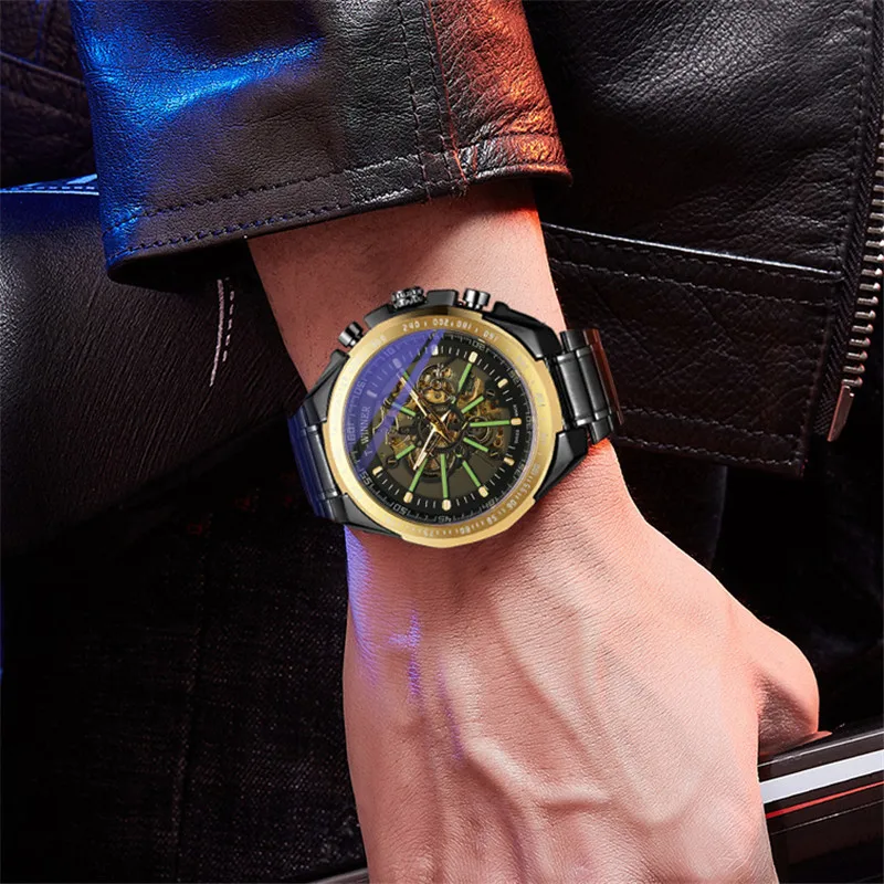 Автоматические механические мужские наручные часы WINNER спортивные в стиле