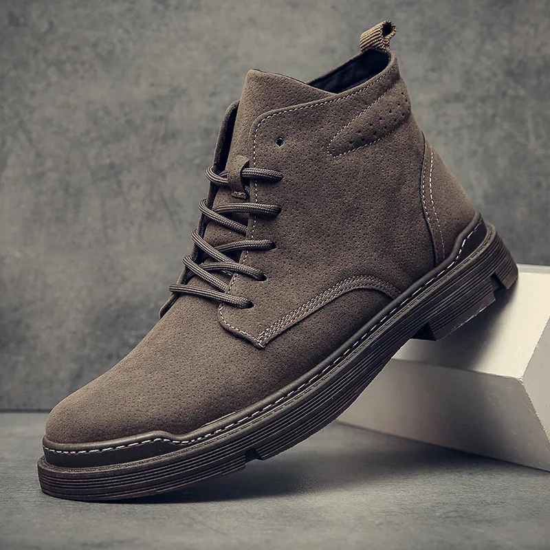 

8ujAutumn Early Winter Shoes Men Boots Thick Sole Non-slip Mens Ankle Boots Vogue Street Cool Young Man Shoes