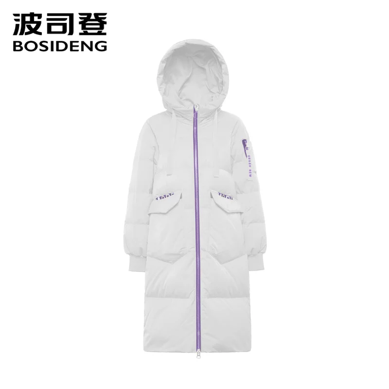 

BOSIDENG women winter down jacket long down coat white letter print hooded high quality B80141008