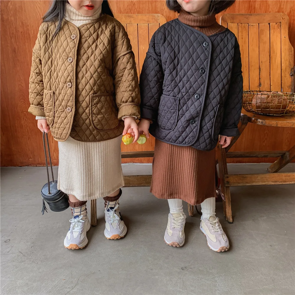 

2021 New Autumn Spring Children Clothes For Boys Jacket Diamond Pattern Fashion Girls Cardigan Kids Coat Outerwear