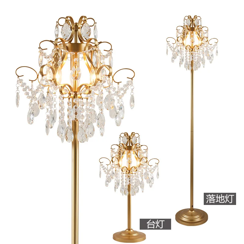 European style retro luxury LED crystal iron table lamp floor for living room study bedroom decoration lighting | Лампы и освещение