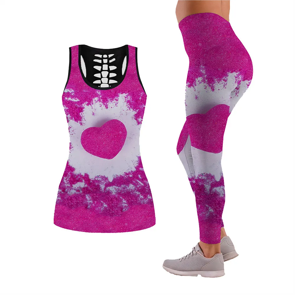 

Модная спортивная одежда, комплект из двух предметов, женский жилет с ажурным принтом Love и штаны для йоги с принтом Tie Dye, подходящий комплект...