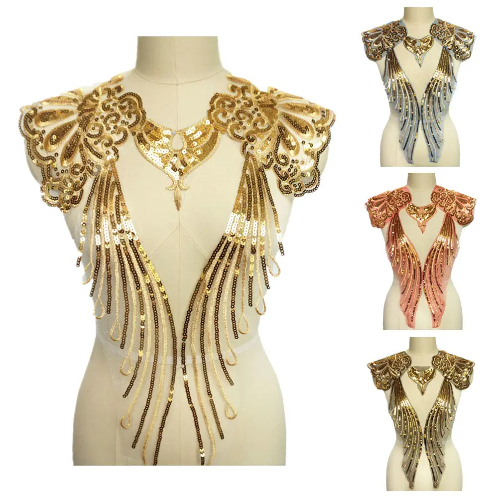 1 комплект золотых и серебряных блесток кружевной ткани благородное платье