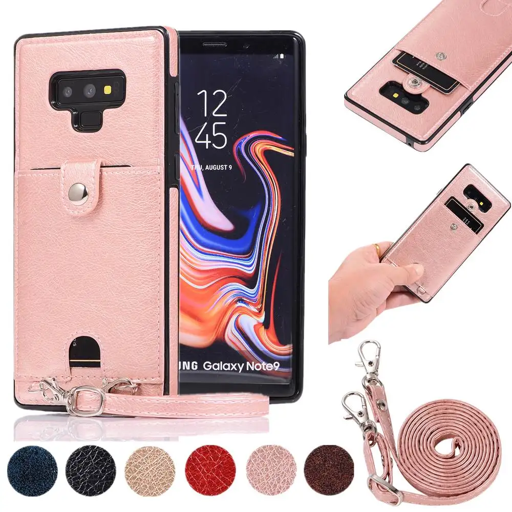 Тонкий чехол для samsung Note 10, 9, 8, S8, S9, S10E, S10 Plus, ударопрочный чехол из искусственной кожи с отделением для карт, с ремешком через плечо, с цепочкой, чехол на заднюю панель s9