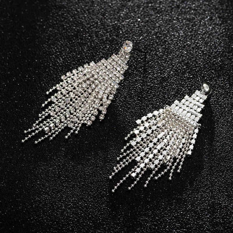 New Long Tassle Earrings For Women Statement Full Rhinestone Dangling Drop Bride Jewelry | Украшения и аксессуары