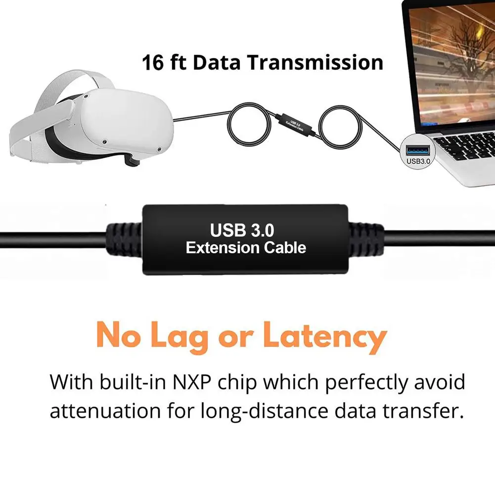 

5M Data Line Charging Cable for Oculus Quest/2 Link VR Headset USB 3.0 Type C Data Transfer USB-A Type-C Cable VR Accessory