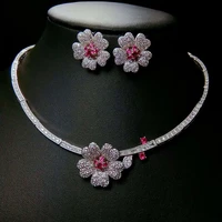 funmode new flower design shiny cz necklace earring full bridal jewelry set for women wedding colorful cz set wholesale fs218