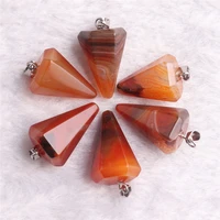 1pc natural stone red agates carnelian cherry quartz crystal charms pendants pendulo for necklace faceted pendulum dropshipping