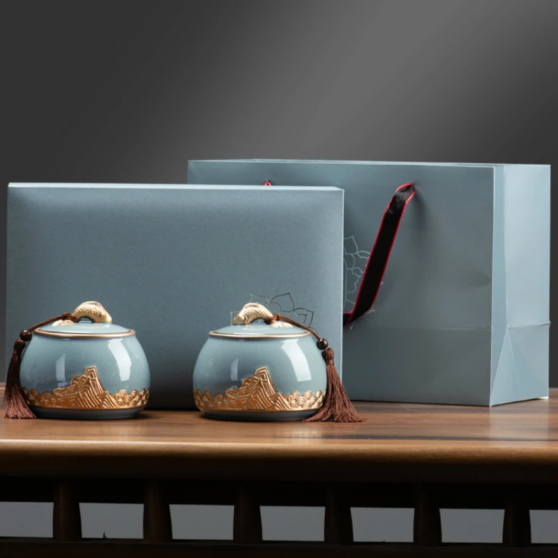 

Seal Ceramic Tea Caddies Gift Sugar Coffee Canister Storage Round Portable Luxury Tea Caddies Container Theedoos Teaware DG50TC