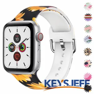 Floral Band Compatible With Apple Watch Bands 38/40mm 42/44mm Pattern Printed Sport Band For iWatch Series SE/6/5/4/3/2 81029