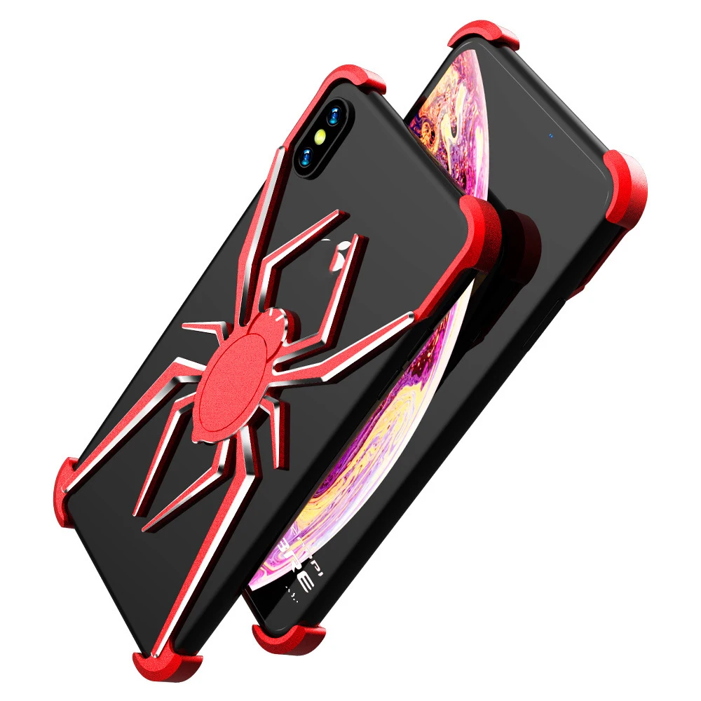 

Aluminum Alloy metal 3D Stereoscopic Red Spider Mobile Phone Protective Frame Cooling Cell Phone Case For iPhone X XS XR XSMAX