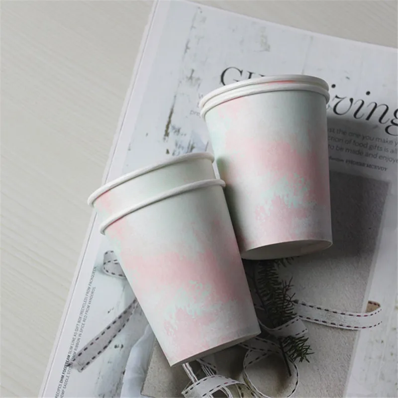 

100pcs Net Red Valentine's Day Wedding Couple Cup Thick Disposable Paper cups 250ml Coffee Soy Milk Tea Juice Water Drinking Cup