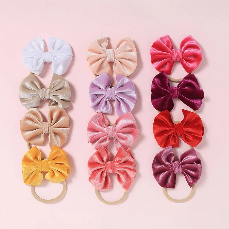 

Kids Hair Ring With Velvet Bows Girls Big Bow Knot Hairband Newborn Headbands Elastic Soft Hair Bands Nylon Hair Accessories