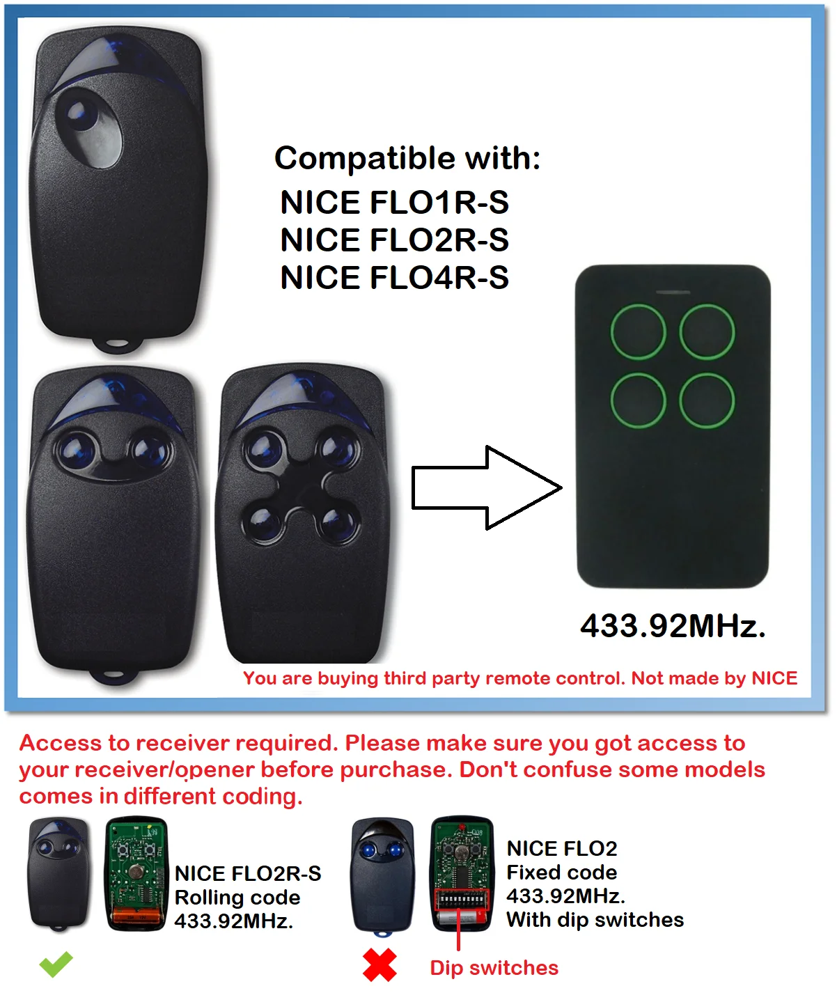Хороший Flor-S, FLO1R-S, FLO2R-S, FLO3R-S дубликатор дистанционного управления 433,92 МГц
