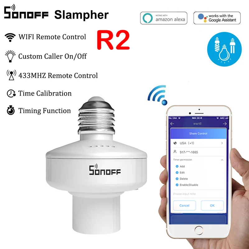 Sonoff Slampher R2 RF 433 МГц приложение беспроводной свет управления E27 WiFi лампа держатель для ламп умный переключатель с Google Home Alexa