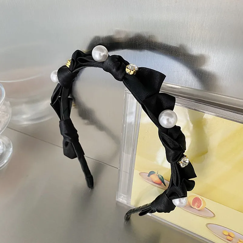 

Bowknot Thin Side Headbands Fashion Hair Accessories Women Pearl Rhinestone Wash Hairband Boutique Cute Hair Hoop Headwear New