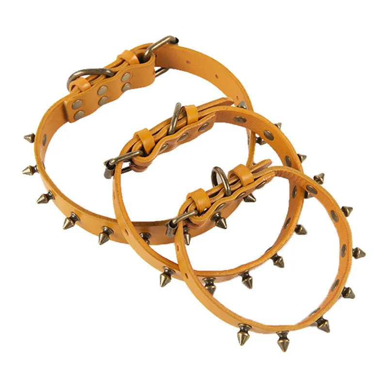 Ошейник для собак с заклепками из натуральной кожи поводок шеи безопасности