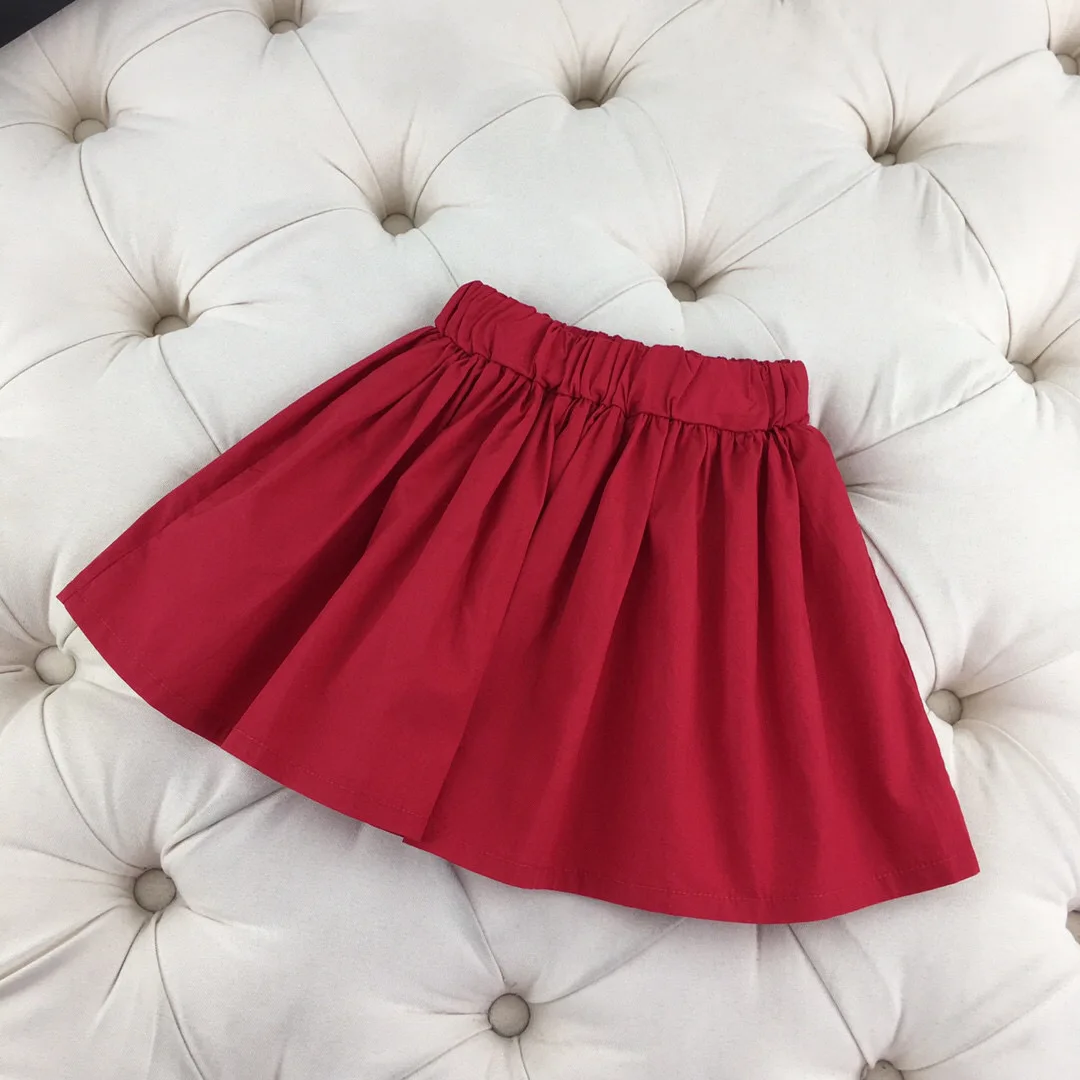 

2021 Summer top luxury brand fruit Embroidered Shirt Top + red skirt two piece girls' suit Y