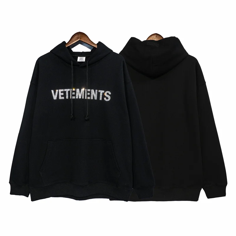 

22SS Hot Rhinestone Letter Logo Vetements Hoodie Men Women EU Size 100% Cotton Vetements Pullover Fashion Autumn Winter Bermudas