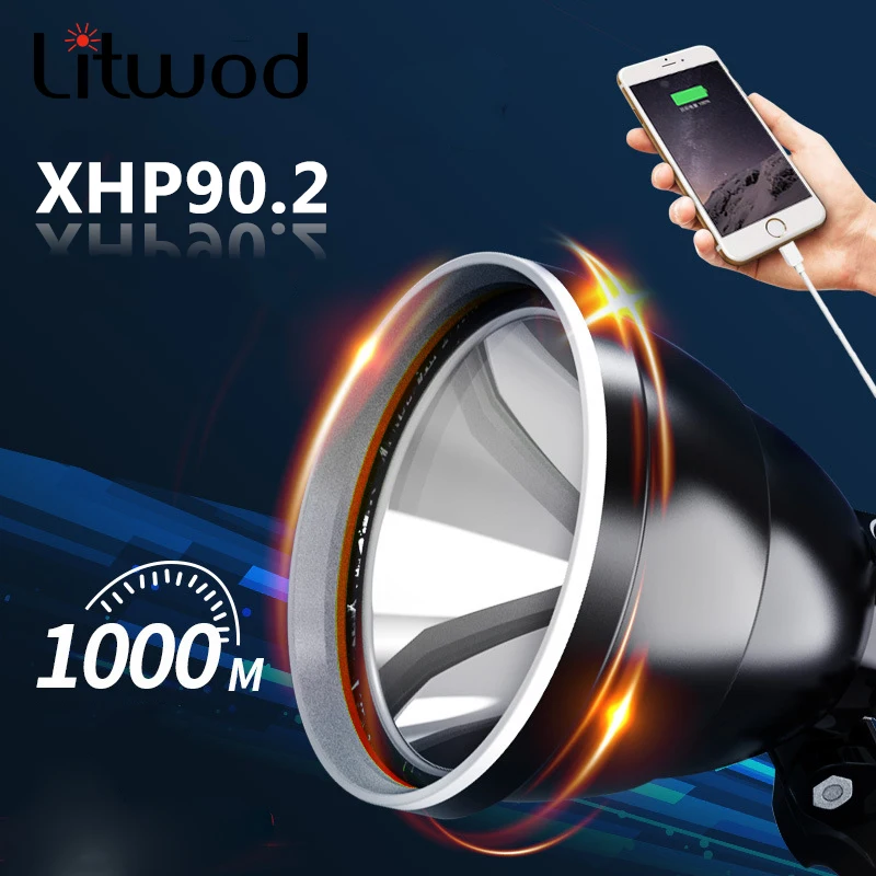 Xhp90.2 самый яркий светодиодный налобный фонарь 32 Вт лампы 3*18650 аккумулятор внешний