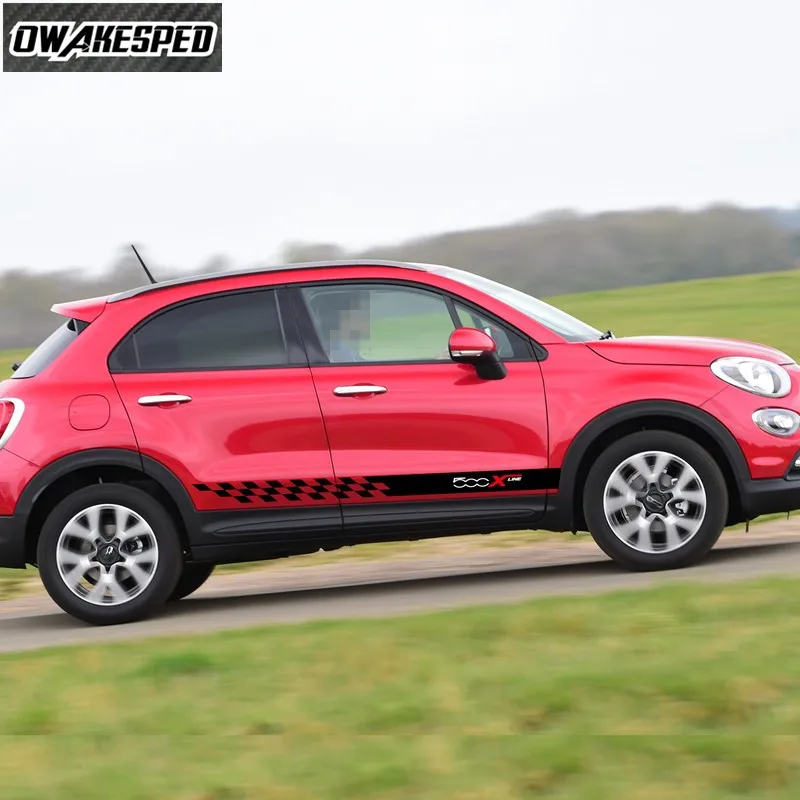 

For-Fiat 500 500x Sport Stripes Decals Racing Styling Auto Door Skirt Vinyl Decal Stickers 2pcs/lot Car Side Body Sticker