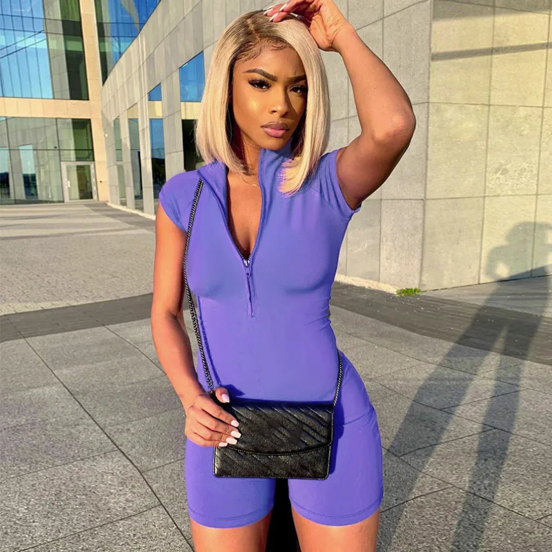 Женский костюм-кошка однотонный с отложным воротником комбинезон на молнии