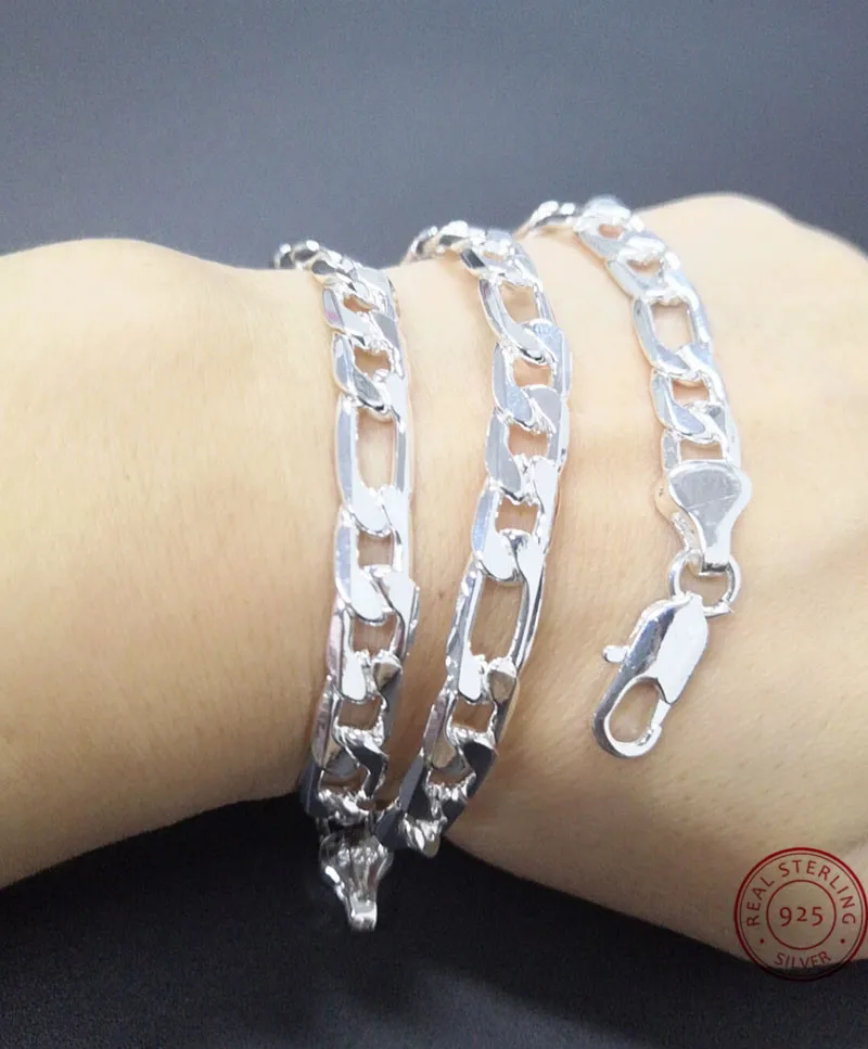 

Handsome Husband 925 Sterling Silver Necklace Fashion Men's Jewelry Figaro Chain 8mm Mens Necklace 16 18 20 22 24"