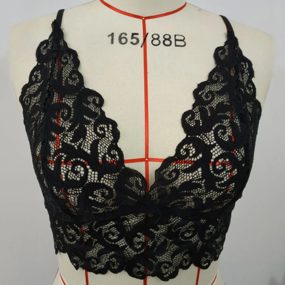 

Lace Women Lingerie Sexy Solid Color Bra Cami Crop Tops Transparent Lace Flowers Bralette Vest Cami for Female S-XL Size