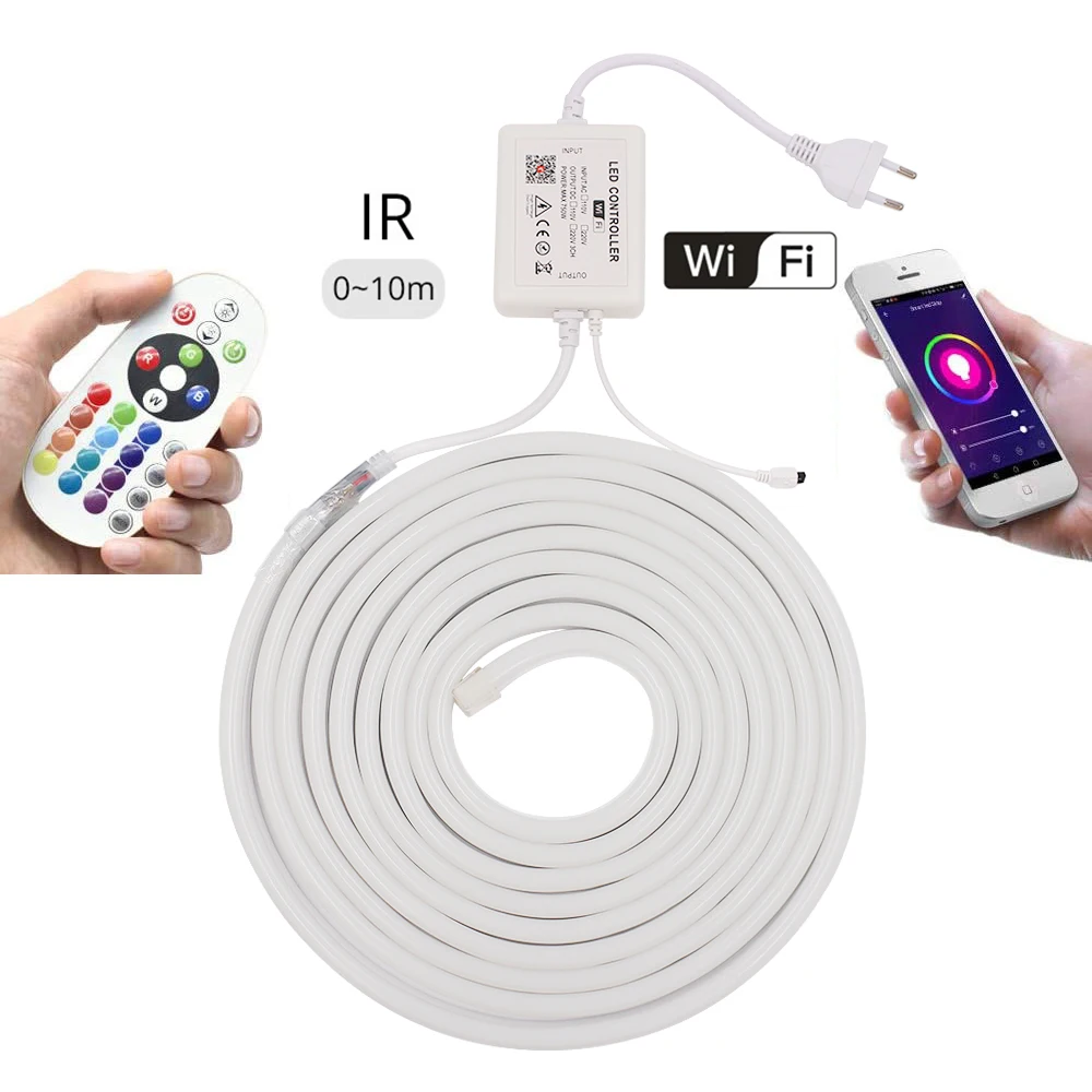

RGB LED Neon Strip Light WIFI APP Remote Control EU US UK AU Kit 220V 110V Flexible Ribbon Waterproof Outdoor Decoration