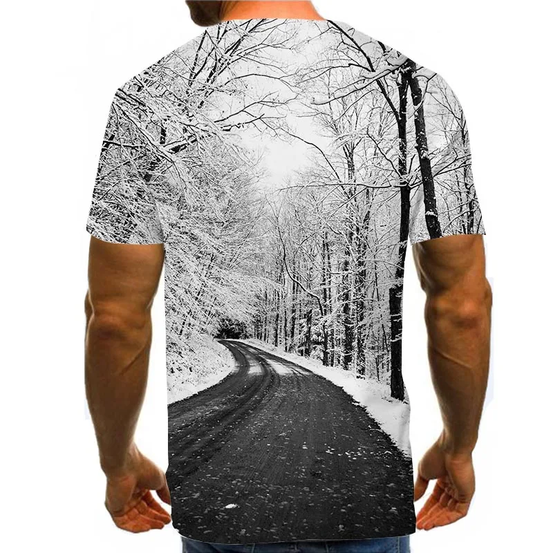 

Men Graphic T Shirts Round Neck 3D Print Short Sleeve Daily Tops Snow Road Tees