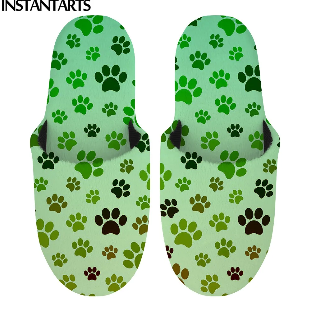 

INSTANTARTS Gradient Animal Paw Pattern Women's Winter Shoes Keep Warm Cozy Flannel Slippers for Home Ladies Chaussure Femme