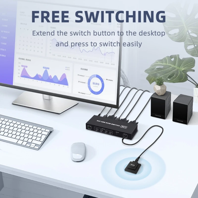KVM переключатель USB 2 в 1 выход DVI док-станция для совместного использования