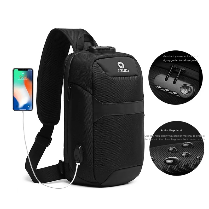 

Password Lock Anti-Theft Waterproof Sling Backpack Crossbody Shoulder Bags USB Chest Bag Travel Sports Riding Pack