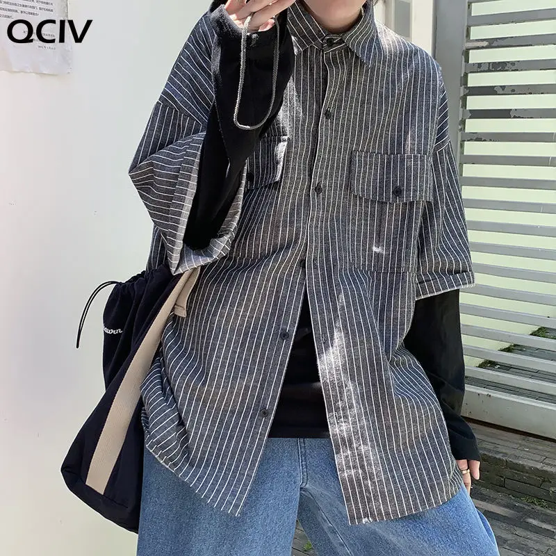 

Men's Long-sleeved Shirts Two-piece Coats Stitching College Style Clothes Denim Shirt Streetwear Camisa Masculina M-2XL