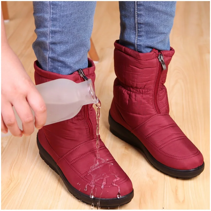 Женские ботинки зимние водонепроницаемые ботильоны Теплые Женская обувь на