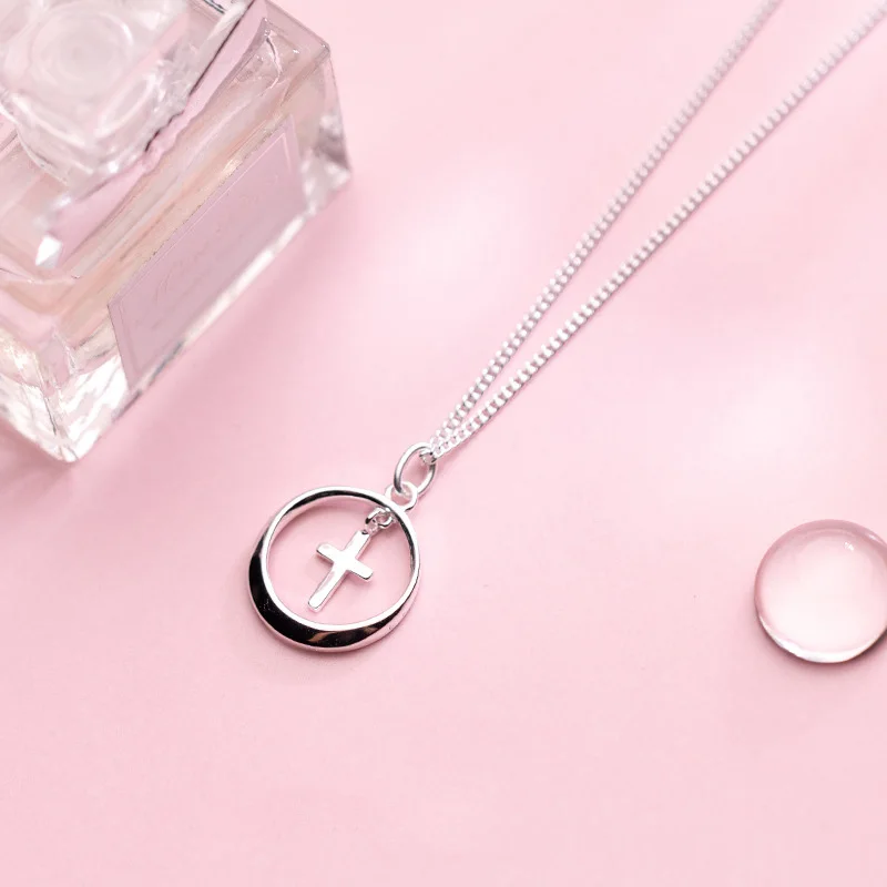 Trustdavis 100% Стерлинговое Серебро 925 пробы полый круглый крест кулон короткое 41 см