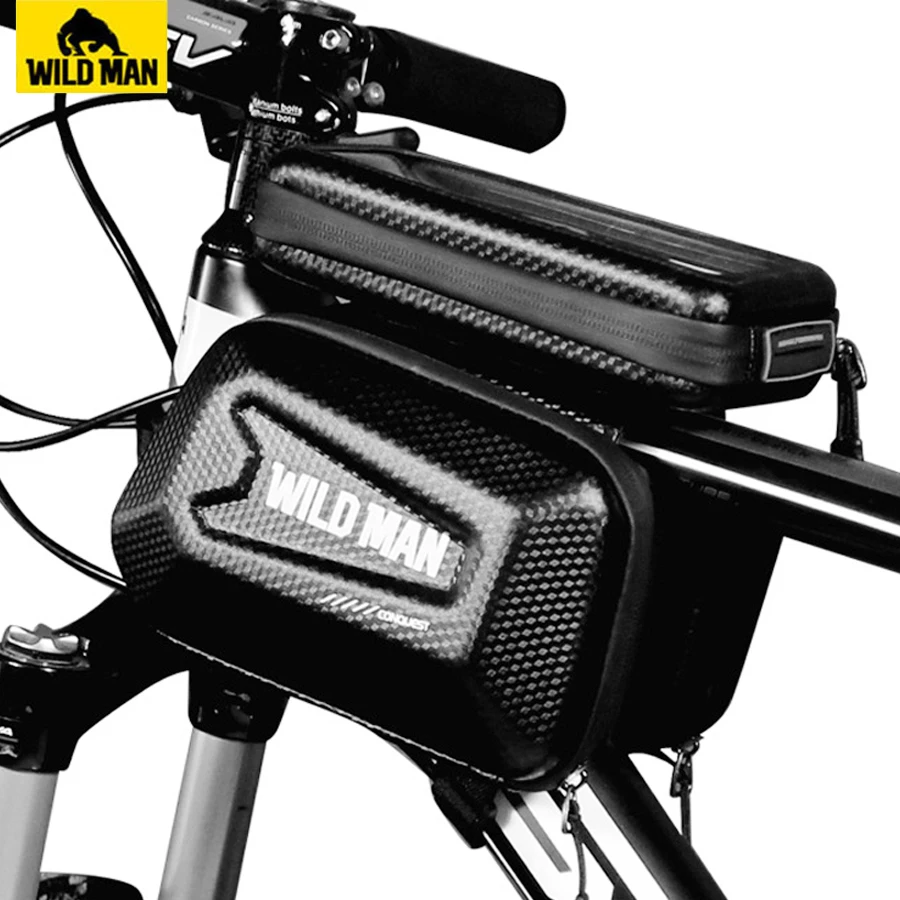 WILD MAN 6.5in Bicycle Bags Front Frame MTB Bike Bag Waterproof Touch Screen Top Tube Mobile Phone Bag For Cycling Accessories