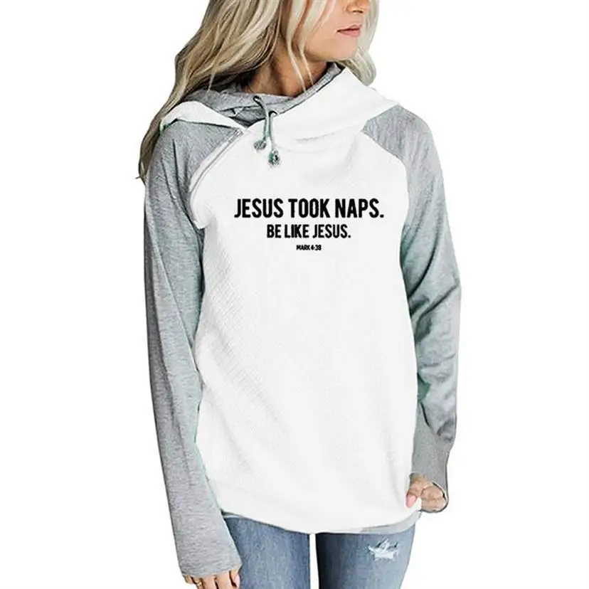 

2021 Fashion Jesus Took Naps Be Like Jesus Letters Print Zipper Decoration Hoodies For Women Cotton Hoody Plus Size Harajuku