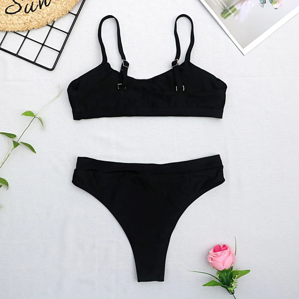 Women Sexy Solid Bikini Set Leopard Print Push-Up Bra Swimsuit 2020 High Waist Halter Beach Swimwear Bathing Suit Biquini #35 |