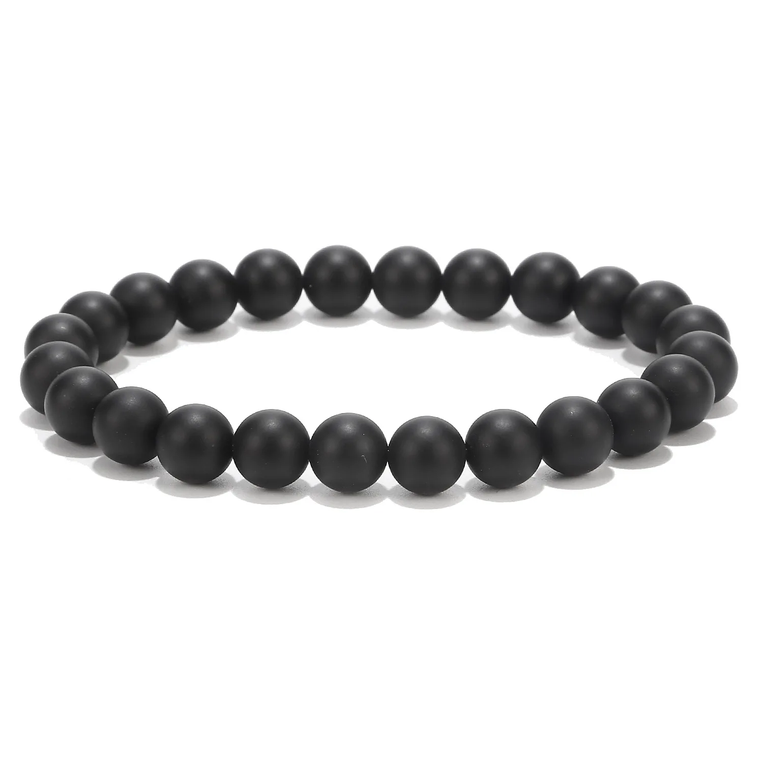 

Popular Stone 8mm Matte Black Agate Frosted Retro Elastic Bracelet